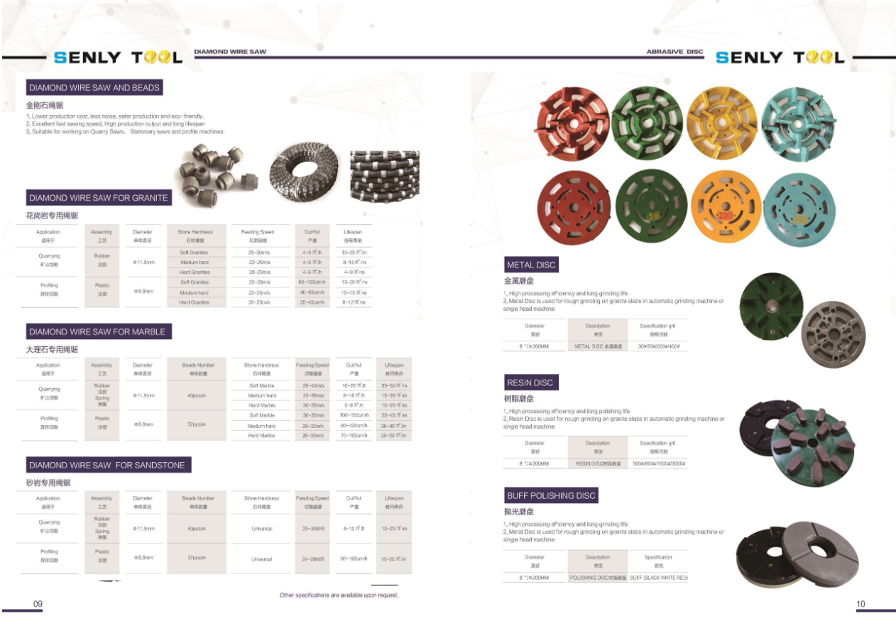 Diamond wire coils and beads from the SENLY catalogue